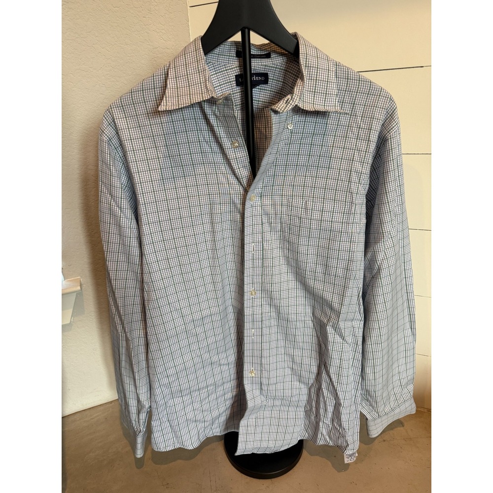 Lands'‎ End Men's Pinpoint Oxford Plaid Button Down Shirt 15.5-34
